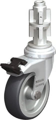 Blickle - 3" Diam x 63/64" Wide x 4" OAH Metal Expander Mount Swivel Caster with Brake - Rubber Elastomer (TPE), 165 Lb Capacity, Plain Bore Bearing, Metal Expander Stem - Exact Tooling
