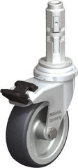 Blickle - 3" Diam x 63/64" Wide x 4" OAH Metal Expander Mount Swivel Caster with Brake - Rubber Elastomer (TPE), 165 Lb Capacity, Plain Bore Bearing, Metal Expander Stem - Exact Tooling