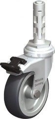Blickle - 3" Diam x 63/64" Wide x 4" OAH Metal Expander Mount Swivel Caster with Brake - Rubber Elastomer (TPE), 165 Lb Capacity, Plain Bore Bearing, Metal Expander Stem - Exact Tooling