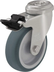 Blickle - 3" Diam x 63/64" Wide x 3-55/64" OAH Hollow Kingpin Mount Swivel Caster with Brake - Rubber Elastomer (TPE), 165 Lb Capacity, Plain Bore Bearing, Hollow Kingpin Stem - Exact Tooling