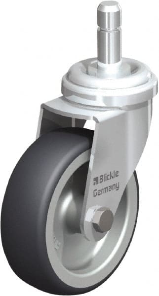 Blickle - 3" Diam x 63/64" Wide x 3-55/64" OAH Stem Mount Swivel Caster - Rubber Elastomer (TPE), 165 Lb Capacity, Plain Bore Bearing, Friction Stem - Exact Tooling