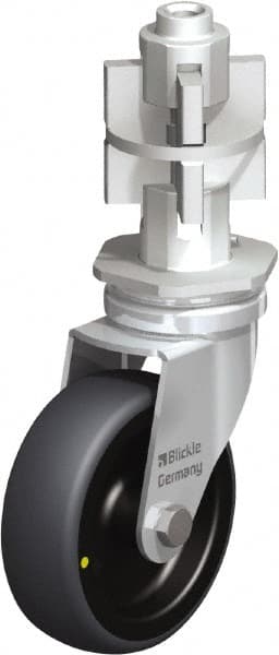 Blickle - 3" Diam x 63/64" Wide x 4" OAH Metal Expander Mount Swivel Caster - Rubber Elastomer (TPE), 110 Lb Capacity, Plain Bore Bearing, Metal Expander Stem - Exact Tooling