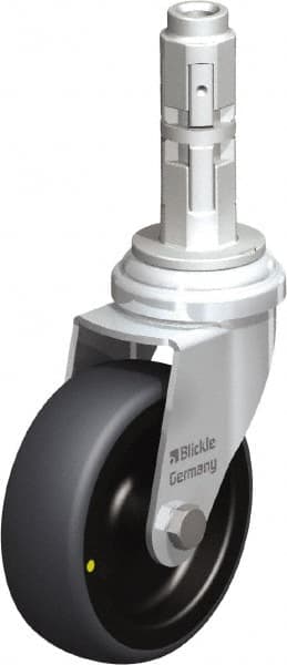 Blickle - 3" Diam x 63/64" Wide x 4" OAH Metal Expander Mount Swivel Caster - Rubber Elastomer (TPE), 110 Lb Capacity, Plain Bore Bearing, Metal Expander Stem - Exact Tooling