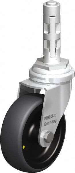 Blickle - 3" Diam x 63/64" Wide x 4" OAH Metal Expander Mount Swivel Caster - Rubber Elastomer (TPE), 110 Lb Capacity, Plain Bore Bearing, Metal Expander Stem - Exact Tooling