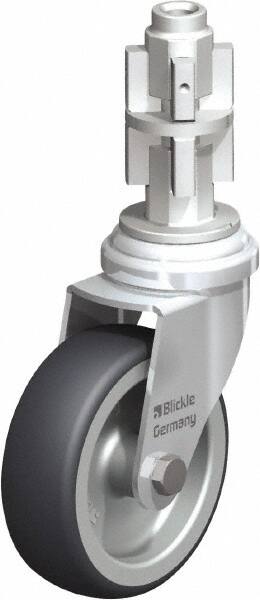 Blickle - 3" Diam x 63/64" Wide x 4" OAH Metal Expander Mount Swivel Caster - Rubber Elastomer (TPE), 165 Lb Capacity, Plain Bore Bearing, Metal Expander Stem - Exact Tooling