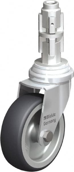 Blickle - 3" Diam x 63/64" Wide x 4" OAH Metal Expander Mount Swivel Caster - Rubber Elastomer (TPE), 165 Lb Capacity, Plain Bore Bearing, Metal Expander Stem - Exact Tooling