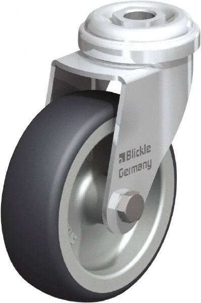 Blickle - 3" Diam x 63/64" Wide x 3-55/64" OAH Hollow Kingpin Mount Swivel Caster - Rubber Elastomer (TPE), 165 Lb Capacity, Plain Bore Bearing, Hollow Kingpin Stem - Exact Tooling