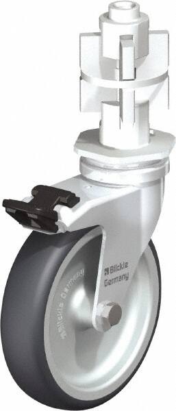 Blickle - 4" Diam x 63/64" Wide x 4-7/8" OAH Metal Expander Mount Swivel Caster with Brake - Rubber Elastomer (TPE), 154 Lb Capacity, Plain Bore Bearing, Metal Expander Stem - Exact Tooling