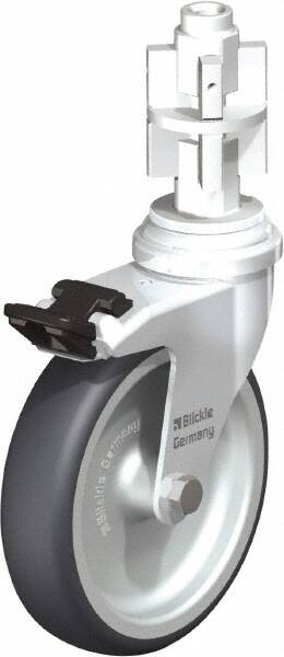 Blickle - 4" Diam x 63/64" Wide x 4-7/8" OAH Metal Expander Mount Swivel Caster with Brake - Rubber Elastomer (TPE), 154 Lb Capacity, Plain Bore Bearing, Metal Expander Stem - Exact Tooling