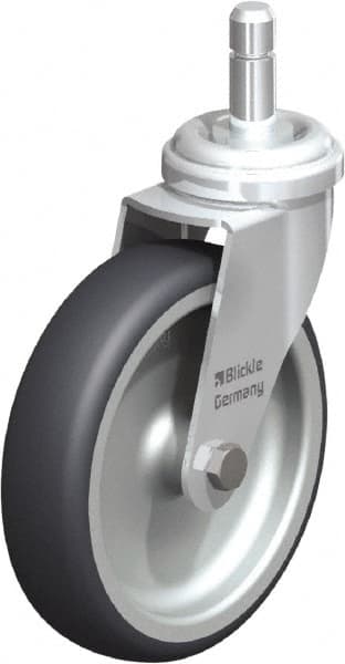Blickle - 4" Diam x 63/64" Wide x 4-49/64" OAH Stem Mount Swivel Caster - Rubber Elastomer (TPE), 154 Lb Capacity, Plain Bore Bearing, Friction Stem - Exact Tooling
