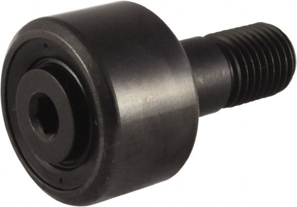 RBC Bearings - 1" Roller Diam x 5/8" Width, 7/16" Stud Diam x 1" Length, Crowned Sealed Stud Cam Follower with Hex - Carbon Steel, 1/2" Thread Length, 7/16-20 Thread, 1-21/32" OAL, 3,000 Lb Dynamic Cap, 3,200 Lb Static Cap - Exact Tooling