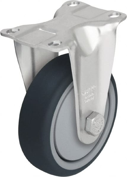 Blickle - 5" Diam x 1-1/4" Wide x 6-1/8" OAH Top Plate Mount Rigid Caster - Thermoplastic Polyurethane, 400 Lb Capacity, Ball Bearing, 3-5/8 x 2-1/2" Plate - Exact Tooling