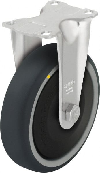 Blickle - 4" Diam x 1-1/4" Wide x 5-1/8" OAH Top Plate Mount Rigid Caster - Thermoplastic Polyurethane, 400 Lb Capacity, Ball Bearing, 3-5/8 x 2-1/2" Plate - Exact Tooling