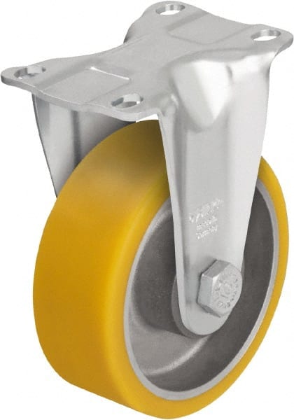 Blickle - 4" Diam x 1-9/16" Wide x 5-1/8" OAH Top Plate Mount Rigid Caster - Polyurethane-Elastomer Blickle Softhane, 400 Lb Capacity, Ball Bearing, 3-5/8 x 2-1/2" Plate - Exact Tooling