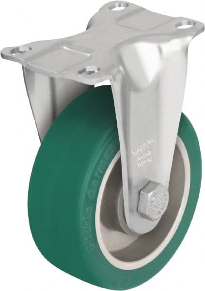 Blickle - 5" Diam x 1-9/16" Wide x 6-1/8" OAH Top Plate Mount Rigid Caster - Polyurethane-Elastomer Blickle Softhane, 400 Lb Capacity, Ball Bearing, 3-5/8 x 2-1/2" Plate - Exact Tooling