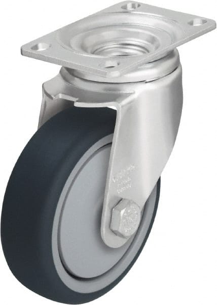 Blickle - 4" Diam x 1-1/4" Wide x 5-1/8" OAH Top Plate Mount Swivel Caster - Thermoplastic Polyurethane, 400 Lb Capacity, Ball Bearing, 3-5/8 x 2-1/2" Plate - Exact Tooling