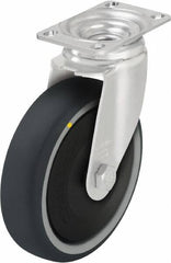 Blickle - 5" Diam x 1-1/4" Wide x 6-1/8" OAH Top Plate Mount Swivel Caster - Thermoplastic Polyurethane, 400 Lb Capacity, Ball Bearing, 3-5/8 x 2-1/2" Plate - Exact Tooling