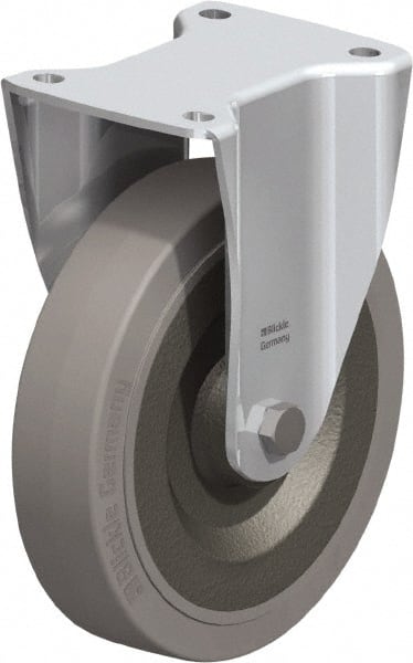 Blickle - 8" Diam x 1-31/32" Wide x 9-41/64" OAH Top Plate Mount Rigid Caster - Solid Rubber, 1,320 Lb Capacity, Ball Bearing, 5-1/2 x 4-3/8" Plate - Exact Tooling