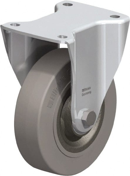 Blickle - 6-1/2" Diam x 1-31/32" Wide x 7-61/64" OAH Top Plate Mount Rigid Caster - Solid Rubber, 990 Lb Capacity, Ball Bearing, 5-1/2 x 4-3/8" Plate - Exact Tooling