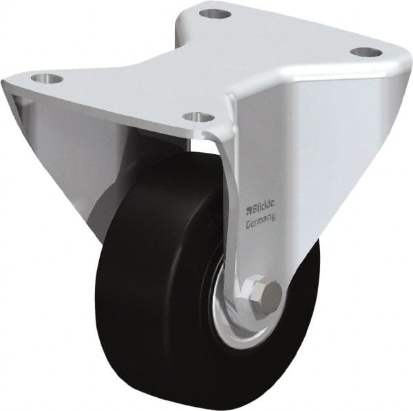 Blickle - 4" Diam x 1-17/32" Wide x 6-1/2" OAH Top Plate Mount Rigid Caster - Solid Rubber, 594 Lb Capacity, Ball Bearing, 5-1/2 x 4-3/8" Plate - Exact Tooling