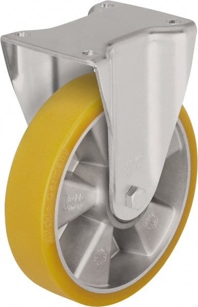 Blickle - 5" Diam x 2-1/8" Wide x 6-11/16" OAH Top Plate Mount Rigid Caster - Polyurethane-Elastomer Blickle Softhane, 990 Lb Capacity, Ball Bearing, 5-1/2 x 4-3/8" Plate - Exact Tooling