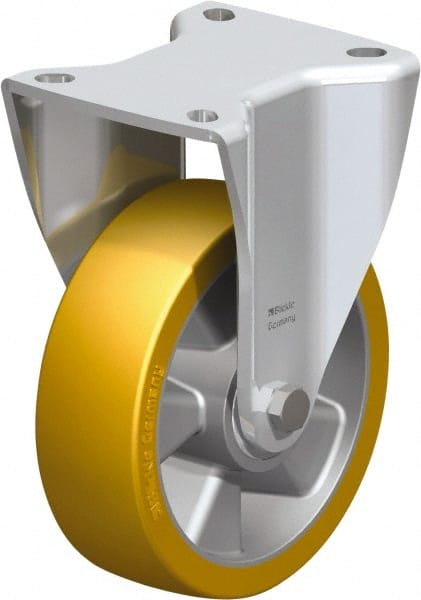 Blickle - 5" Diam x 1-37/64" Wide x 6-1/2" OAH Top Plate Mount Rigid Caster - Polyurethane-Elastomer Blickle Softhane, 770 Lb Capacity, Ball Bearing, 3-15/16 x 3-3/8" Plate - Exact Tooling