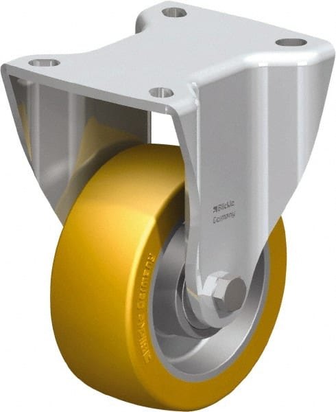 Blickle - 4" Diam x 1-37/64" Wide x 7-1/2" OAH Top Plate Mount Rigid Caster - Polyurethane-Elastomer Blickle Softhane, 770 Lb Capacity, Ball Bearing, 3-15/16 x 3-3/8" Plate - Exact Tooling
