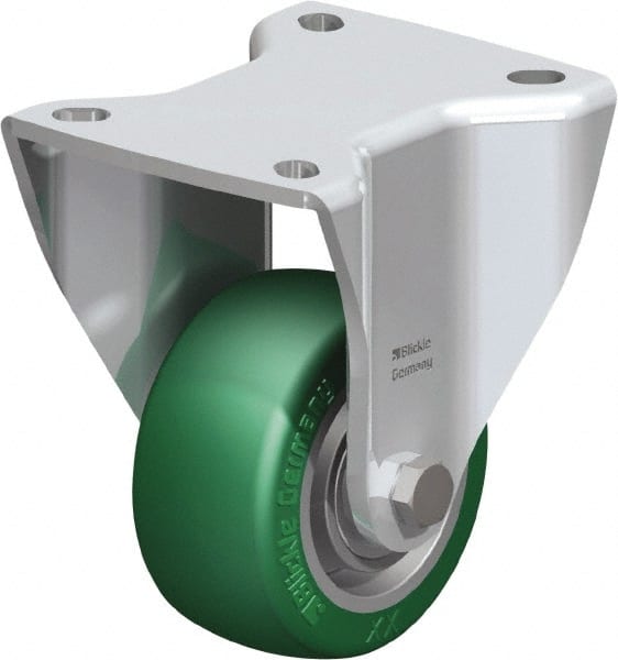 Blickle - 3" Diam x 1-37/64" Wide x 4-23/32" OAH Top Plate Mount Rigid Caster - Polyurethane-Elastomer Blickle Softhane, 506 Lb Capacity, Ball Bearing, 3-15/16 x 3-3/8" Plate - Exact Tooling