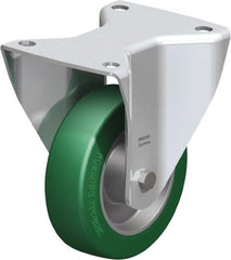 Blickle - 5" Diam x 1-37/64" Wide x 6-1/2" OAH Top Plate Mount Rigid Caster - Polyurethane-Elastomer Blickle Softhane, 770 Lb Capacity, Ball Bearing, 5-1/2 x 4-3/8" Plate - Exact Tooling