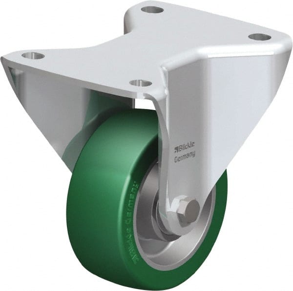 Blickle - 4" Diam x 1-37/64" Wide x 5-1/2" OAH Top Plate Mount Rigid Caster - Polyurethane-Elastomer Blickle Softhane, 660 Lb Capacity, Ball Bearing, 5-1/2 x 4-3/8" Plate - Exact Tooling