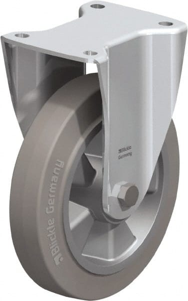 Blickle - 8" Diam x 1-31/32" Wide x 9-41/64" OAH Top Plate Mount Rigid Caster - Solid Rubber, 1,100 Lb Capacity, Ball Bearing, 5-1/2 x 4-3/8" Plate - Exact Tooling