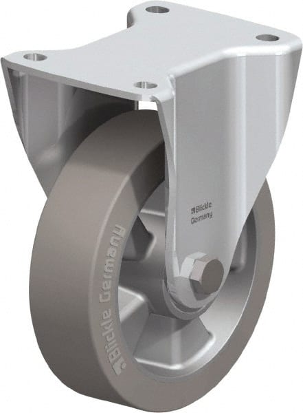 Blickle - 6-1/2" Diam x 1-31/32" Wide x 7-61/64" OAH Top Plate Mount Rigid Caster - Solid Rubber, 880 Lb Capacity, Ball Bearing, 5-1/2 x 4-3/8" Plate - Exact Tooling
