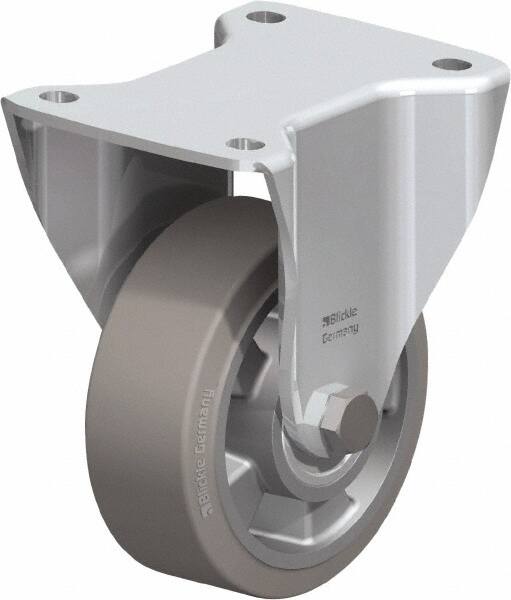 Blickle - 5" Diam x 1-31/32" Wide x 6-11/16" OAH Top Plate Mount Rigid Caster - Solid Rubber, 594 Lb Capacity, Ball Bearing, 5-1/2 x 4-3/8" Plate - Exact Tooling