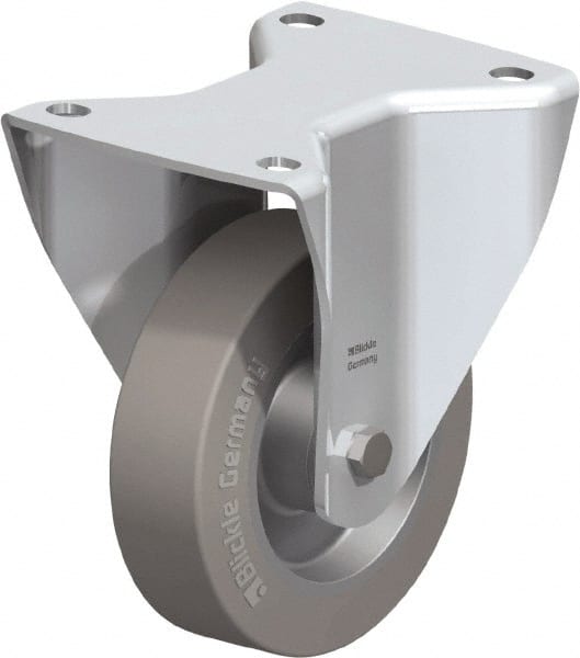 Blickle - 5" Diam x 1-37/64" Wide x 6-1/2" OAH Top Plate Mount Rigid Caster - Solid Rubber, 550 Lb Capacity, Ball Bearing, 5-1/2 x 4-3/8" Plate - Exact Tooling