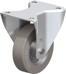 Blickle - 5" Diam x 1-37/64" Wide x 6-1/2" OAH Top Plate Mount Rigid Caster - Solid Rubber, 550 Lb Capacity, Ball Bearing, 5-1/2 x 4-3/8" Plate - Exact Tooling