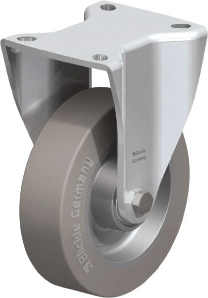 Blickle - 5" Diam x 1-37/64" Wide x 6-1/2" OAH Top Plate Mount Rigid Caster - Solid Rubber, 550 Lb Capacity, Ball Bearing, 3-15/16 x 3-3/8" Plate - Exact Tooling