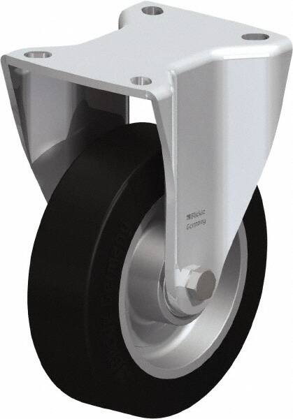 Blickle - 5" Diam x 1-37/64" Wide x 6-1/2" OAH Top Plate Mount Rigid Caster - Solid Rubber, 550 Lb Capacity, Ball Bearing, 3-15/16 x 3-3/8" Plate - Exact Tooling