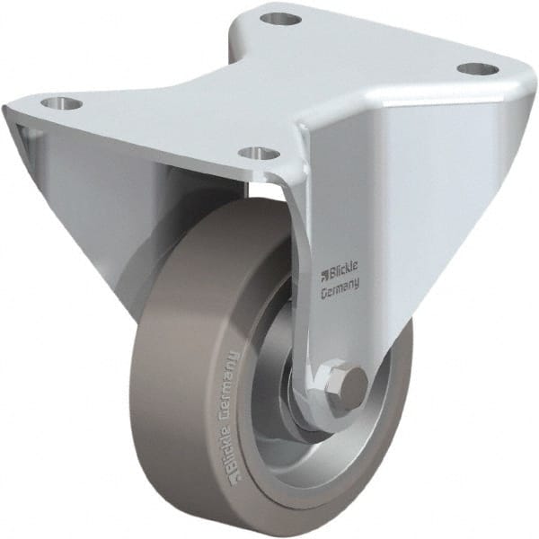 Blickle - 5" Diam x 1-37/64" Wide x 5-1/2" OAH Top Plate Mount Rigid Caster - Solid Rubber, 440 Lb Capacity, Ball Bearing, 5-1/2 x 4-3/8" Plate - Exact Tooling