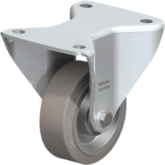 Blickle - 5" Diam x 1-37/64" Wide x 5-1/2" OAH Top Plate Mount Rigid Caster - Solid Rubber, 440 Lb Capacity, Ball Bearing, 5-1/2 x 4-3/8" Plate - Exact Tooling
