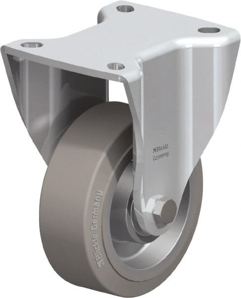 Blickle - 4" Diam x 1-37/64" Wide x 5-1/2" OAH Top Plate Mount Rigid Caster - Solid Rubber, 440 Lb Capacity, Ball Bearing, 3-15/16 x 3-3/8" Plate - Exact Tooling