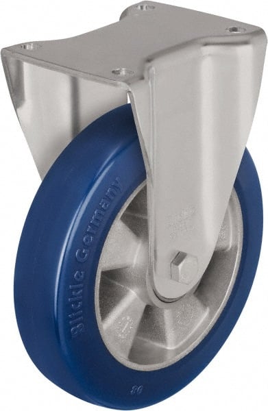 Blickle - 5" Diam x 2-1/8" Wide x 6-11/16" OAH Top Plate Mount Rigid Caster - Polyurethane-Elastomer Blickle Besthane, 990 Lb Capacity, Ball Bearing, 5-1/2 x 4-3/8" Plate - Exact Tooling