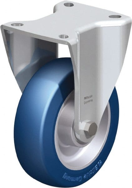 Blickle - 5" Diam x 1-37/64" Wide x 6-1/2" OAH Top Plate Mount Rigid Caster - Polyurethane-Elastomer Blickle Besthane, 770 Lb Capacity, Ball Bearing, 3-15/16 x 3-3/8" Plate - Exact Tooling