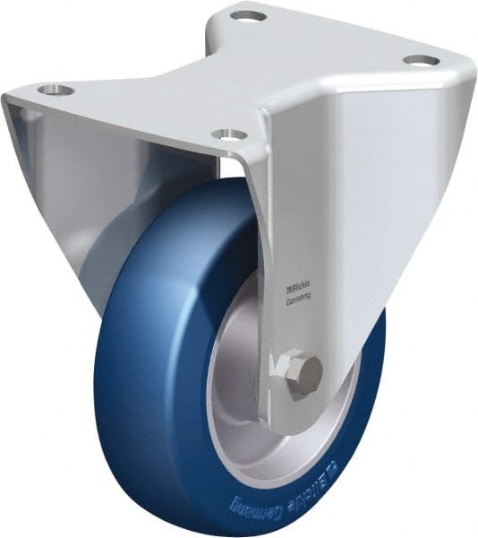 Blickle - 5" Diam x 1-37/64" Wide x 6-1/2" OAH Top Plate Mount Rigid Caster - Polyurethane-Elastomer Blickle Besthane, 770 Lb Capacity, Ball Bearing, 5-1/2 x 4-3/8" Plate - Exact Tooling