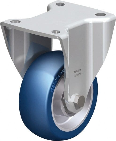 Blickle - 4" Diam x 1-37/64" Wide x 5-1/2" OAH Top Plate Mount Rigid Caster - Polyurethane-Elastomer Blickle Besthane, 660 Lb Capacity, Ball Bearing, 3-15/16 x 3-3/8" Plate - Exact Tooling