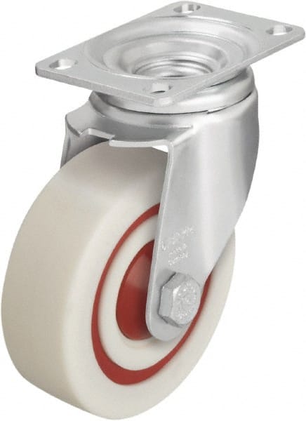 Blickle - 4" Diam x 1-3/8" Wide x 5-1/8" OAH Top Plate Mount Swivel Caster - Impact-Resistant Nylon, 400 Lb Capacity, Ball Bearing, 3-5/8 x 2-1/2" Plate - Exact Tooling