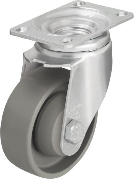 Blickle - 3-1/2" Diam x 1-1/4" Wide x 4-11/16" OAH Top Plate Mount Swivel Caster - Impact-Resistant Nylon, 400 Lb Capacity, Ball Bearing, 3-5/8 x 2-1/2" Plate - Exact Tooling