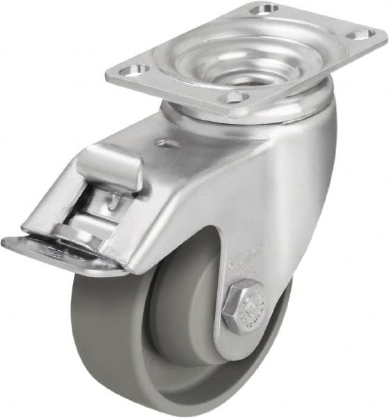 Blickle - 3-1/2" Diam x 1-1/4" Wide x 4-11/16" OAH Top Plate Mount Swivel Caster with Brake - Impact-Resistant Nylon, 400 Lb Capacity, Ball Bearing, 3-5/8 x 2-1/2" Plate - Exact Tooling