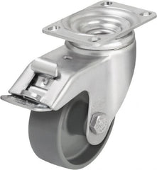 Blickle - 3-1/2" Diam x 1-1/4" Wide x 4-11/16" OAH Top Plate Mount Swivel Caster with Brake - Impact-Resistant Nylon, 400 Lb Capacity, Plain Bore Bearing, 3-5/8 x 2-1/2" Plate - Exact Tooling