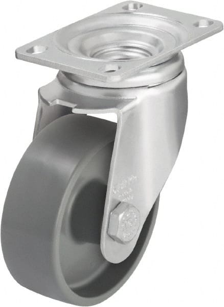 Blickle - 3-1/2" Diam x 1-1/4" Wide x 4-11/16" OAH Top Plate Mount Swivel Caster - Impact-Resistant Nylon, 400 Lb Capacity, Plain Bore Bearing, 3-5/8 x 2-1/2" Plate - Exact Tooling