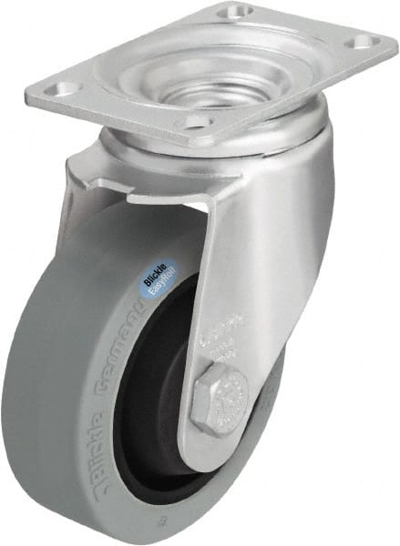 Blickle - 3-1/2" Diam x 1-1/4" Wide x 4-11/16" OAH Top Plate Mount Swivel Caster - Solid Rubber, 350 Lb Capacity, Ball Bearing, 3-5/8 x 2-1/2" Plate - Exact Tooling